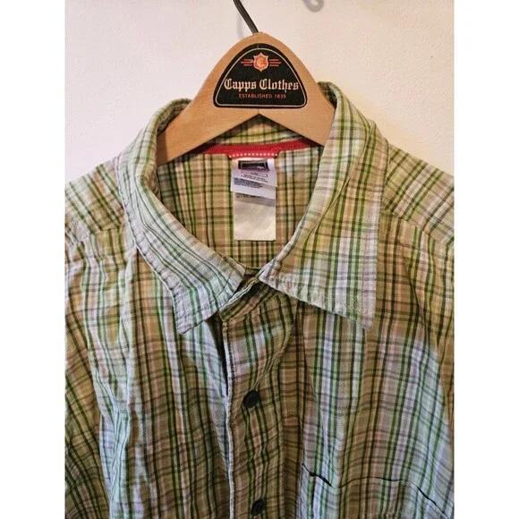 The North Face Casual Shirt Mens Large Green Check Button Up Chest Pocket - Picture 2 of 9